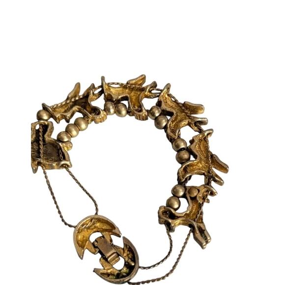 VTG Medici Two Sisters Slide Charm Bracelet Christmas Santa Reindeer Gold Tone - Picture 3 of 7